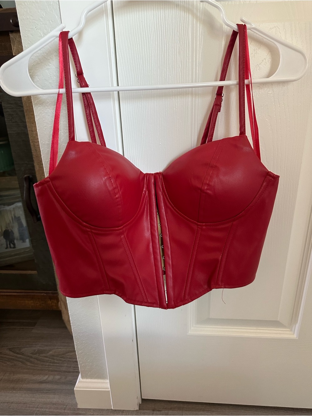 Red Faux Leather Bustier Crop Top